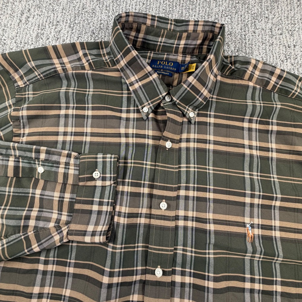 Polo Ralph Lauren Button Down Men 3XB Green Plaid Performance Long Sleeve Shirt